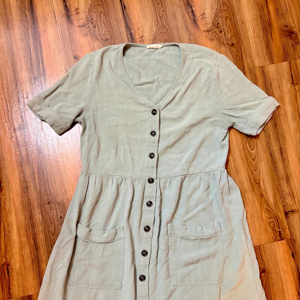 Sage Green Button Front Cottagecore Prarie Midi Dress - Small - Picture 4 of 9